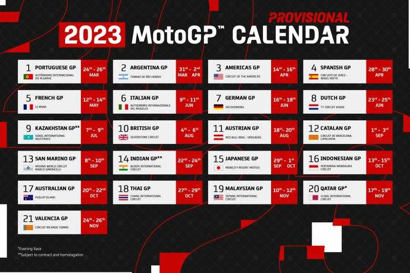 Le calendrier MotoGP 2023 et ses 21 Grands Prix