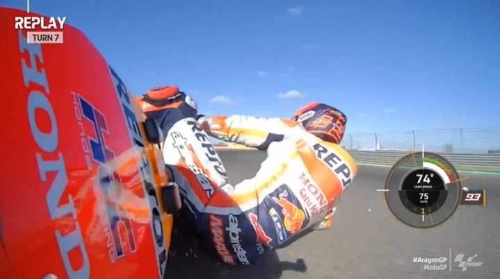 LIVE ARAGON : Marquez chute sans gravité