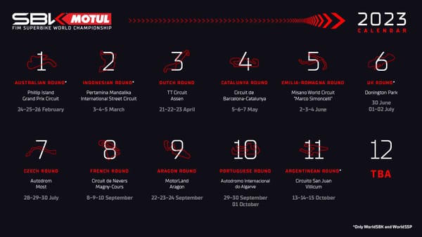 Le calendrier du mondial Superbike 2023