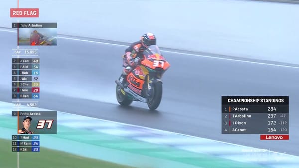 Drapeau rouge en Moto2, cascade de chutes